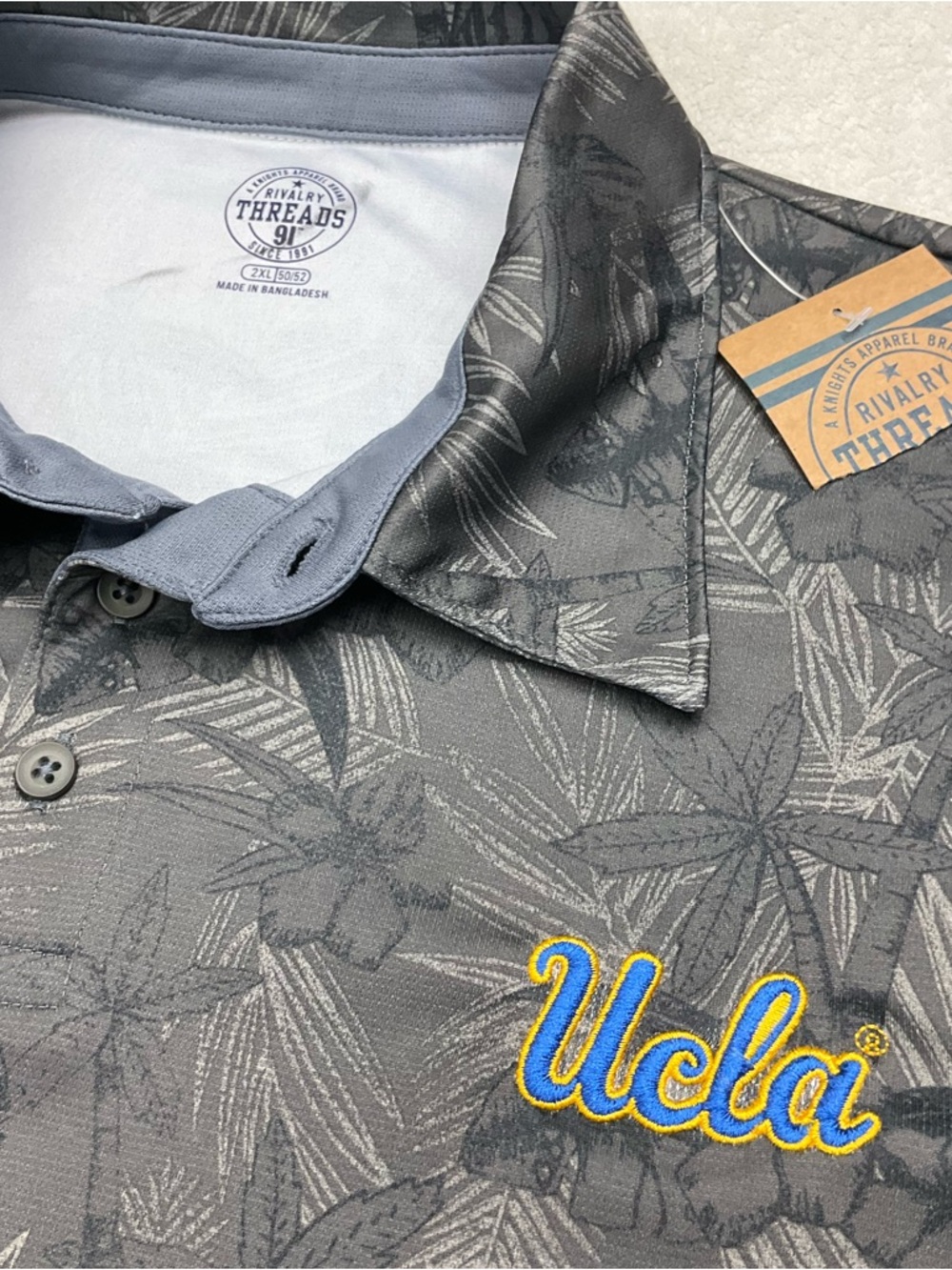 NWT UCLA Rivalry Threads Men 2XL Military Green Gray Hawaiian Tropical Polo